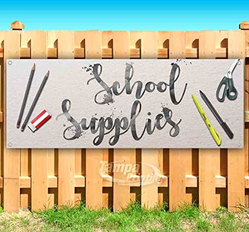School Supplies Banner 13 oz | Non-Fabric | Heavy-Duty Vinyl Single-Sided With Metal Grommets SB06561