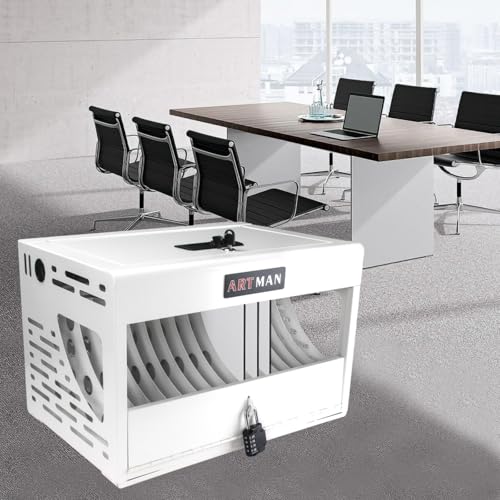 16-Device Charging Station for Laptops/Tablets, Charging Cabinet for iPad/Chromebooks/Laptop Computers, Laptop & Tablet Storage Carts for Classroom/Library/Office/Lockable (White)
