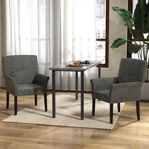 GIANTEX Office Waiting Room Chairs, Fabric Executive Guest Chair, Upholstered Reception Chair with Padded Arms, Backrest, Wood Legs, Guest Chairs for Meeting Room, Conference Room Chairs
