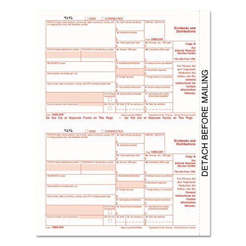 TOPS 2016 - Dividends Tax Forms for Laser Printers, 8 x 5 and 1/2 Inches, 5 Parts, Loose Format, 24 Sets per Pack (22973)