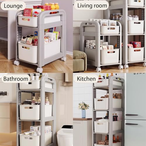 JS Ellie Mobile Book cart, Small Storage carts with Drawers and Detachable Wheels, Suitable for Living Rooms, bedrooms, Studies, bathrooms, and Kitchens Beige 2-Tier