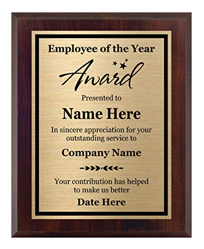 Employee of the Year Award Plaque 8x10 - Personalized Wood Board with Customized Plate - Awards for Employee Recognition and Appreciation - Customize Now!