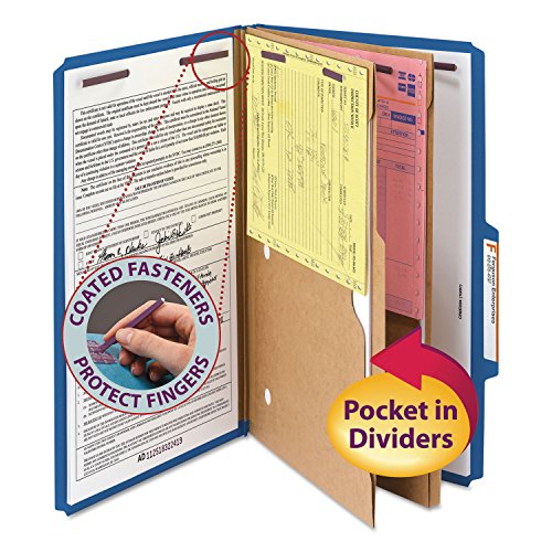 SMEAD Pressboard Classification Folders with Two Pocket Dividers, Legal, Dark Blue, 10 per Box (SMD19077)