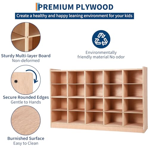 Naiveferry Wooden Cubby Storage Cabinet 20 Compartments - Kids Cubby Storage Organizer for Classroom Daycare Preschool Mudroom Lockers Coat Lockers, Natural
