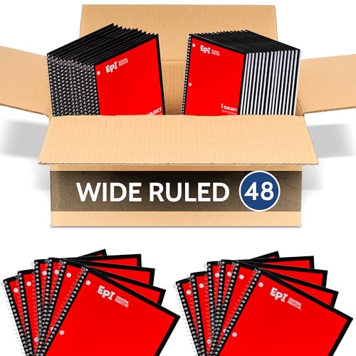 EPI Spiral Notebook | Wide - 70 Sheets, Durable Spiral Binding | 10.5 x 8 in | Classroom Supplies | School, Office, Note Taking, Journaling - 48 Pack