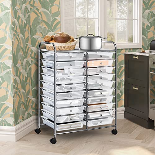 20-Drawer Rolling Cart with Drawers, Storage Cart with Universal Wheel & Metal Frame, Multipurpose Mobile Trolley Utility Cart for Makeup Kitchen Office Play Room