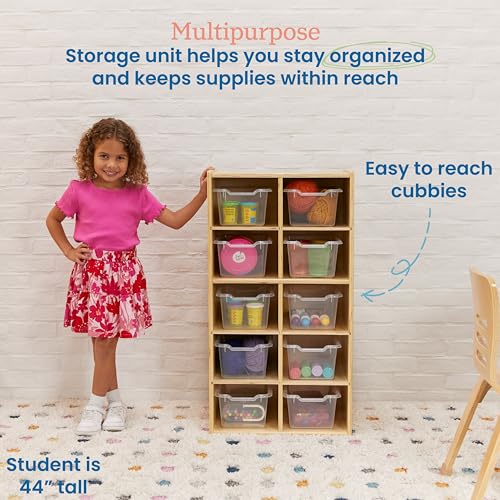 ECR4Kids Streamline 10 Cubby Tray Cabinet and 10 Scoop Front Bins, 5x2, Kids Furniture, Clear