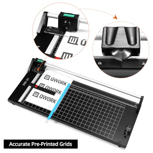 QWORK 24 Inch Manual Precision Rotary Paper Trimmer with Pre-Printed Grids, Self-Sharpening Design