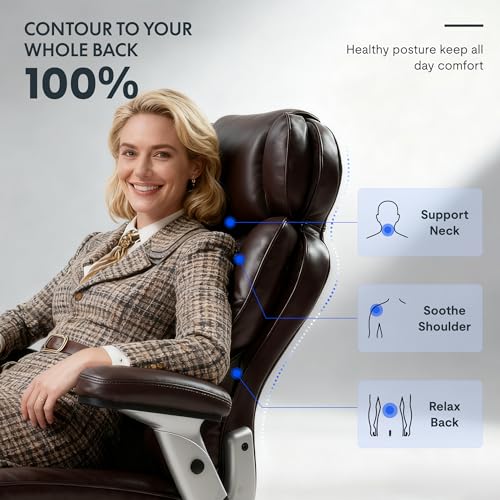 FLEXISPOT 600lbs Big and Tall Office Chair for Heavy People, Heavy Duty Computer Desk Chair with Lumbar Support 2D Armrest Blade Wheels, Chairs for Home Office Gaming Working, PU Leather, Brown