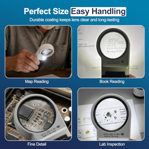 Eschenbach Mobilux LED Handheld Magnifier, 12.5X, 30 mm, 50D