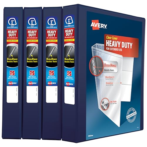Avery® Heavy-Duty View 3 Ring Binders, 1" Rings, 4 Navy Blue Binders