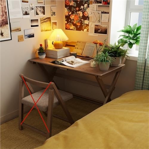 Solid Wood Folding Desk, Small Desk for Bedroom, Fold Small Desk, Computer Desk for Home Office, Simple Study Makeup Workstation, Wooden Study Office Desk Table for Small Spaces(Brown,80cm .5in)