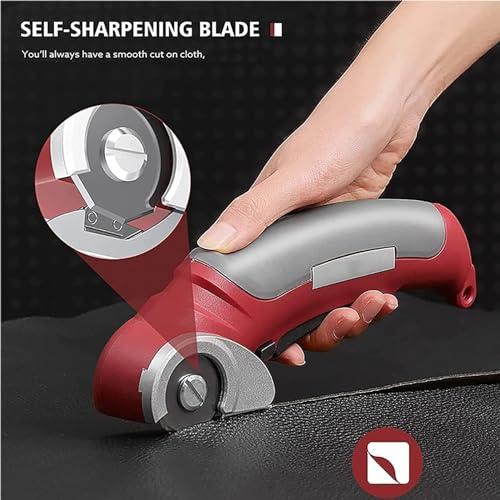 FENOKD Electric Scissors Cloth and Cardboard Cutter, 2000Mah Cordless Handheld Round Scissors Rotary Cutter, Rechargeable Leather Fabric Cutting Tool with Storage Box for Craft,Green