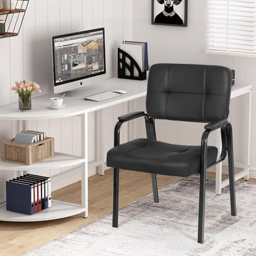 BestOffice Office Guest Chairs Set of 2 Reception Chairs Conference Chairs with Arms Lumbar Support Stack Cushion Seat Meeting Chair PU Leather Office Chair Without Wheels (Black)