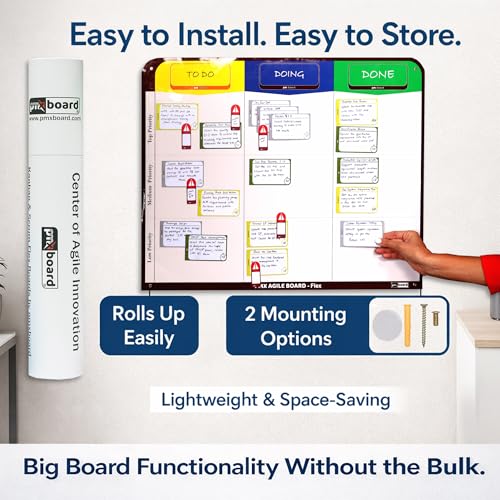 PMXBOARD 3 Column Kanban Board, Full Magnetic Dry Erase Scrum Board, Flexible Wall-Mount Agile Whiteboard for Task Tracking, Project Planning, Home Office Team Workflow, 4 Markers & Eraser