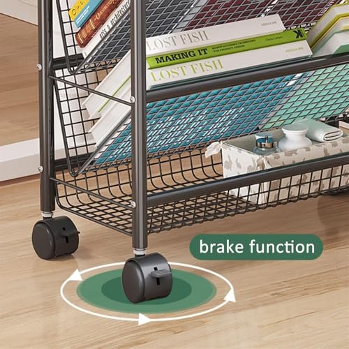 NUHSLF Rolling Book Cart, Mobile Bookshelf with Wheels, Compact Desk Storage Organizer Trolley, Floor Standing Metal Bookshelves/Corner Display She(Black-5 Tier)