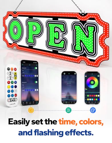 Color Changing LED Open Sign for Business With Remote And Timer, 48" X 16"