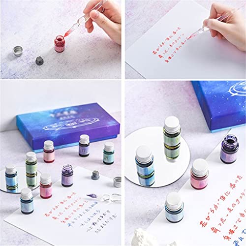 DUYHBAWRS 12 Constellation Ink Gold Powder Glass Dip Pen Student Writing Signature Filling Ink Fountain Pens Office Supplies