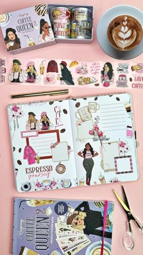 Rongrong Coffee Planner Stickers Book for Planners, Calendars, Journals and Projects – Premium Quality Hand Drawn Perfect for Caffeine Lovers – Scrapbook Accessories – 24 Sheets (Coffee Queen 2)