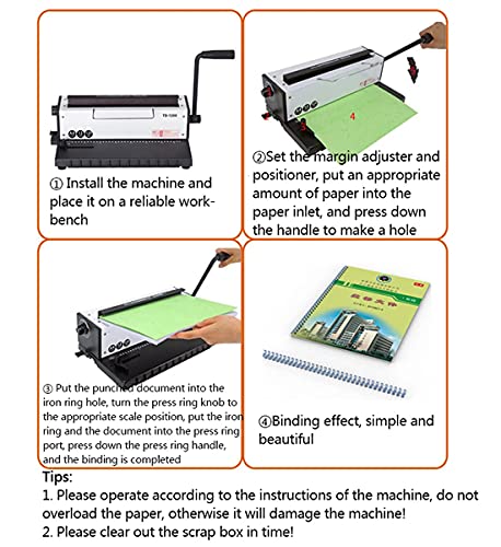 INTBUYING All Steel Metal Base Wire Coil Binding Machine 34Holes 3:1 Square Punching-Binding Machine Binding Iron Ring Machine 120 Sheets Binding Capacity#TD1200 Machine a Cahier Spirale
