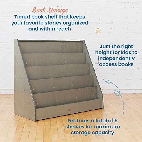ECR4Kids 5-Shelf Wooden Book Display, Single-Sided Bookshelf, Grey Wash