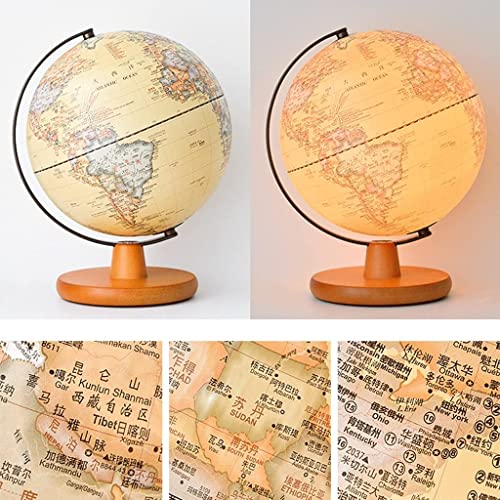 POCHY Beautiful Globe Illuminated Globe with Wood Stand World Globe Antique Led Globes for School Office Geographic Globes Tabletop Decoration Fine and Clear