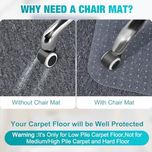Office Chair Mat for Carpet, 2 Pack, 47'' x 59'' Clear Floor Mat for Carpeted Floors, Thick and Sturdy Carpet Protector with Grips, Easy Glide and Flat Without Curling., Transparent
