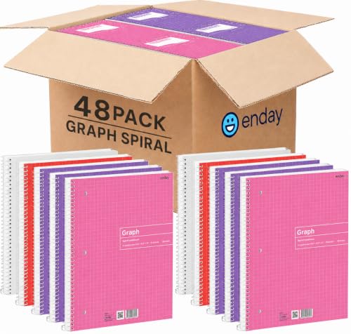 Emraw Quad Ruled Notebook Spiral with 70 Sheets White Paper - Set Includes: Blue, Black, Yellow, & Green Covers (48 Pack)