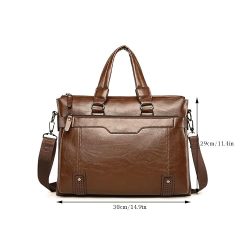 NSUQOA Horizontal Briefcase Men's Business Handbag Shoulder Messenger Casual Computer Bag(white-Patch five-pointed star4)