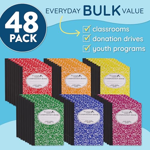 Blue Summit Supplies 48 Composition Notebooks, Wide Ruled, Assorted Colors