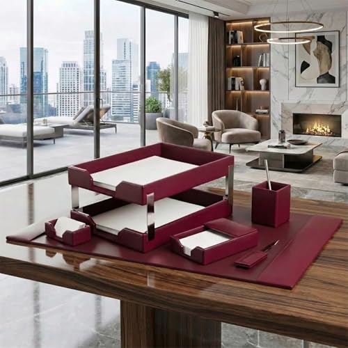 Dacasso Burgundy Bonded Leather Luxury 8-Piece Desk Accessory Set - Blotter Pad & Desk Organization Essentials - Executive Decor and Surface Protector