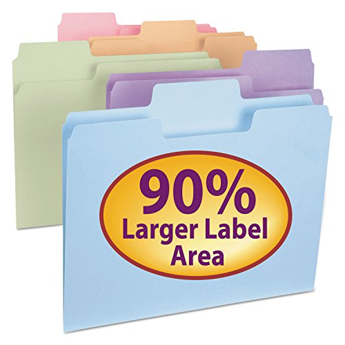Smead SuperTab File Folders, Oversized 1/3-Cut Tab, Letter Size, Assorted Pastel Colors, 24 per Pack (11927)