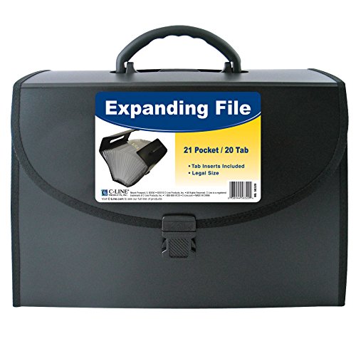 C-Line 21-Pocket Poly Expanding File with Handle, Legal Size, Black (58320)