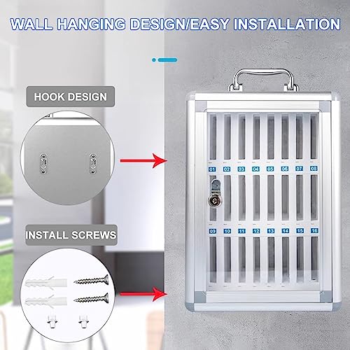 GMTstore 12/24/36 Slots Aluminum Alloy Pocket Chart Cell Phones Storage Cabinet Mobile Phones Desktop Organizer Wall-Mounted with A Locked for Classroom Office (Color : Silver, Size : 36)