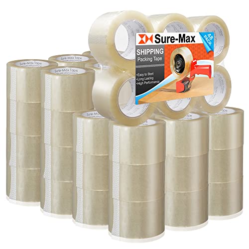 Sure-Max 48 Rolls Extra-Wide Shipping & Packing Tape (3" x 110 yard/330' Each) - Moving & Adhesive Carton Sealing - 2.0mil Clear