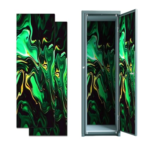 CEREJYPUZ 2 Pcs Locker Magnetic Wallpaper Marble Green Orange Gold Black Neon Abstract Texture Wave 12" x 36" Wall Magnetic Sticker Removable Locker Accessories Decor Easy Install for Office School