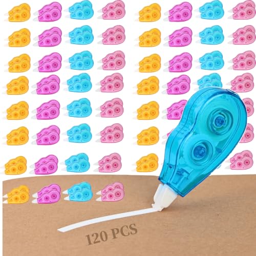 WISOPTUS 120-Count Pack Correction Tape, 13.12ft, Easy to Use Mini Correction Tape, Dry Instant Tear-Resistant and Silent, School Office Supplies, Multicolor