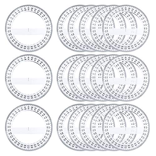 Pack of 24, 360-degree Protractor, 12.5cm (4.92") Diameter, Crystal Clear