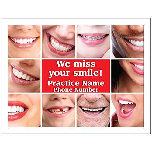 Custom Recall 4 Up Laser Reminder Postcards for Dental. Personalized front for your practice. 4 Cards Perforated for Tear-off at 4.25" x 5.5" on an 8.5" x 11" Sheet of 8 Pt Card Stock.