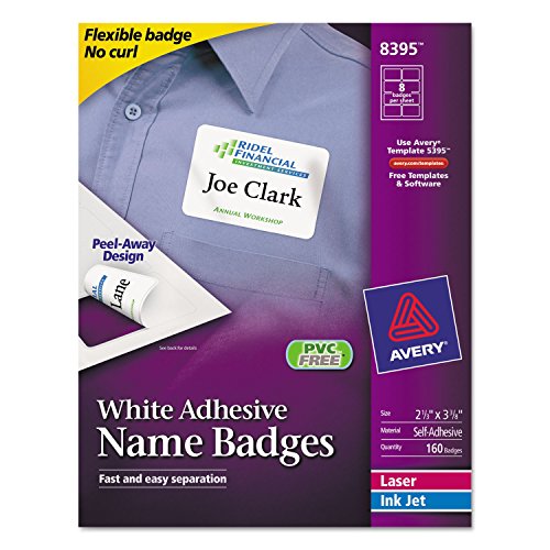 Avery Adhesive Flexible Name Badges, 2.33 x 3.375", White, Pack of 160 (8395)