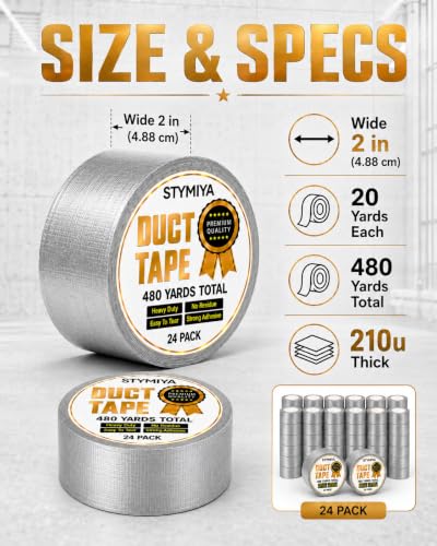 24 Pack Silver Duct Tape Heavy Duty Bulk Variety 2inx 20Yd Home Repair Tape