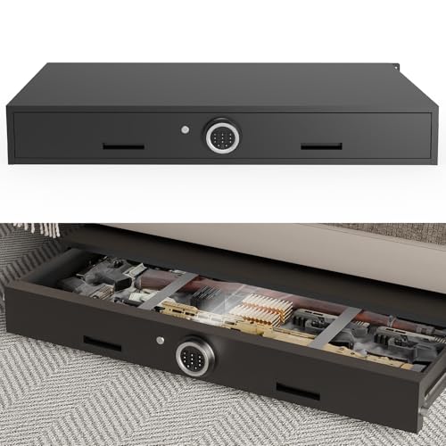 Rumetol 7.1"H Gun Safe for Handgun,Under Bed Gun Safe for Rifles & Pistols,Drawer Safe with LED Light & Digital Panel,Shotgun Cabinet with Mute & Alarm.Quick Access
