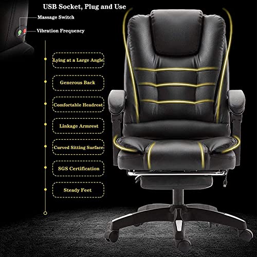 HOBIBA Office Managerial Chairs Massage Executive Office Chair, Ergonomic Computer Chair Computer Desk Swivel Chair Pu Leather (Color:Brown)