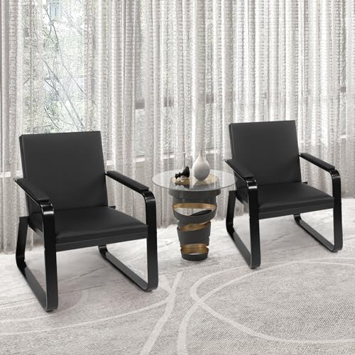 Walmokid Waiting Room Guest Chair with Padded Arms, PU Leather Office Furniture, Lobby Conference Reception Chairs, Office Guest Seating for Clinic,Airport,Hospital,Barber,Salon,Bank(Black, 2)