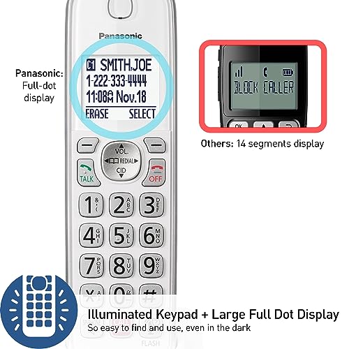 Panasonic Cordless Phone with Answering Machine, Link2Cell Bluetooth Home Phones, Voice Assistant and Advanced Call Blocking, Expandable System with 4 Handsets, Cordless Telephone, KX-TGD864W (White)