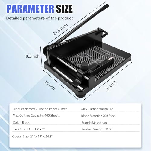 Heavy Duty Paper Cutter for A4 Paper,12'' 400 Sheets Capacity Guillotine Paper Cutter,Solid Steel Construction Stack Paper Trimmer for Office,Commercial Use,Double Safety Protection,Black (A4 12 Inch)