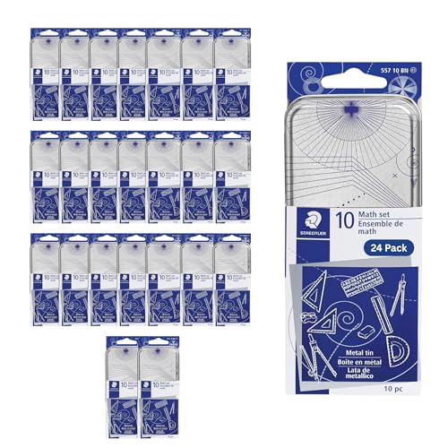 STAEDTLER 10-Piece Math Set with Metal Compass, 24 Pack