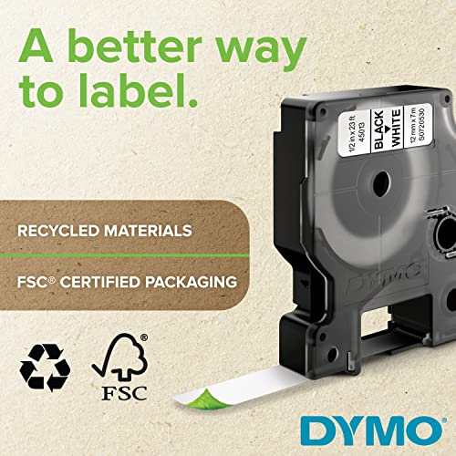 DYMO Standard D1 40910 Labeling Tape (Black Print on Clear Tape, 3/8'' W x 23' L, 1 Cartridge), DYMO Authentic