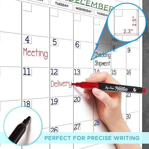 Extra Large 100"x36" Dry Erase Monthly Planner – 12-Month Whiteboard Calendar Includes 6 white Board Markers Eraser Push Pins & Mounting Tape