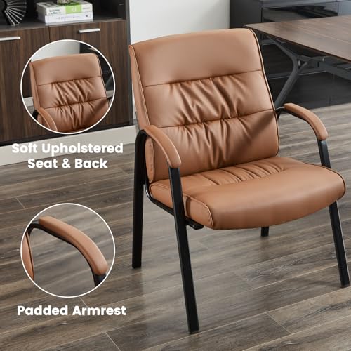 BoisKom Big&Wide Office Guest Reception Chair Set of 2, Conference Room Chairs Waiting Room Chairs 2 Pack, Modern Leather Office Desk Chair No Wheels(Brown)